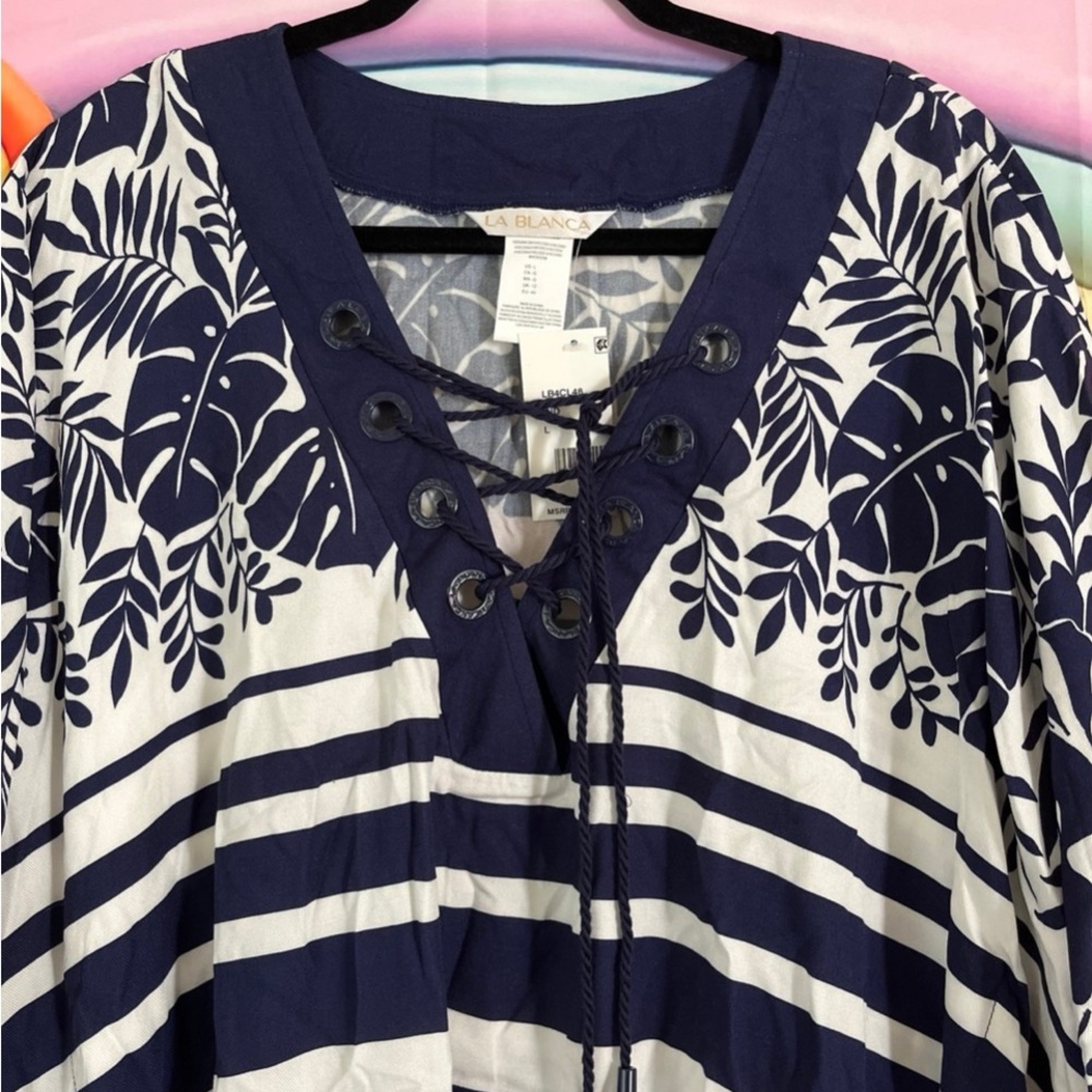 La Blanca Swim Coverup NEW (blue/white) Navy and White Floral - Picture 4 of 12